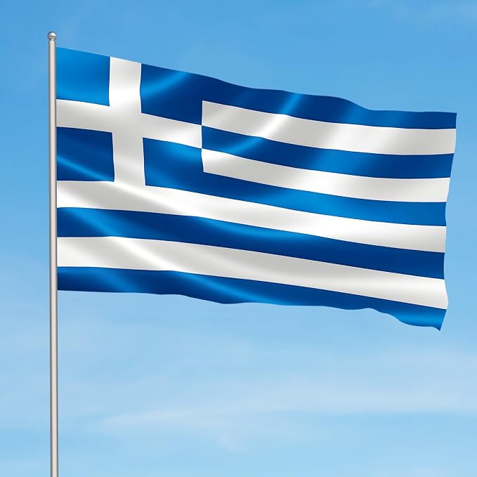 AhfuLife Greece Flag 3x5 Ft 2 Pcs, Large Greek National Flags for Outside - Double Side with Brass Eyelets for Greece Party Decorations, Soccer Party Bar Garden Decoration Indoor Outdoor