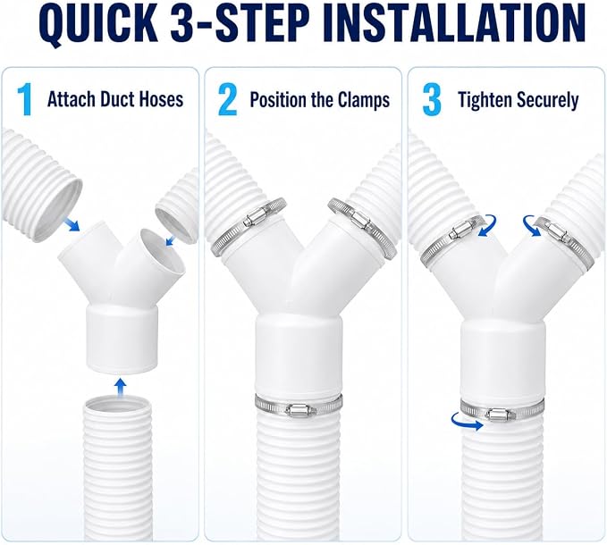 Enenes 3 Way Duct Splitter Reducer 4-3-3 Inch Connector for Dryer Vent Hose | Connects One 4 Inch Duct to Two 3 Inch Vent Hoses for Fresh Air, HVAC and Exhaust Systems; Includes 3 Stainless Steel Clamps