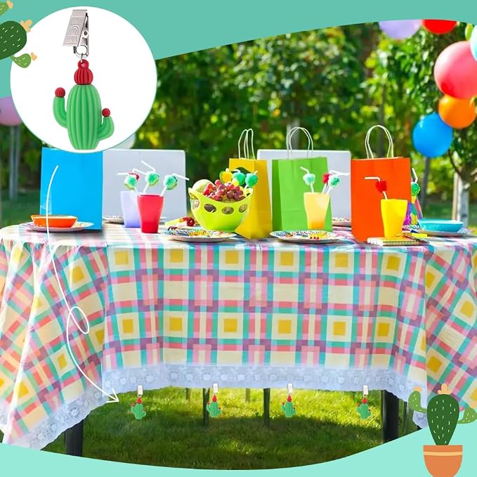 PH PandaHall 10pcs Cactus Tablecloth Weights Green Cactus Table Covers Clip Cactu Pendant with Metal Clips Plant Tablecloth Clamps for Curtains Outdoor Garden Picnic Holiday Dinner Party Decor
