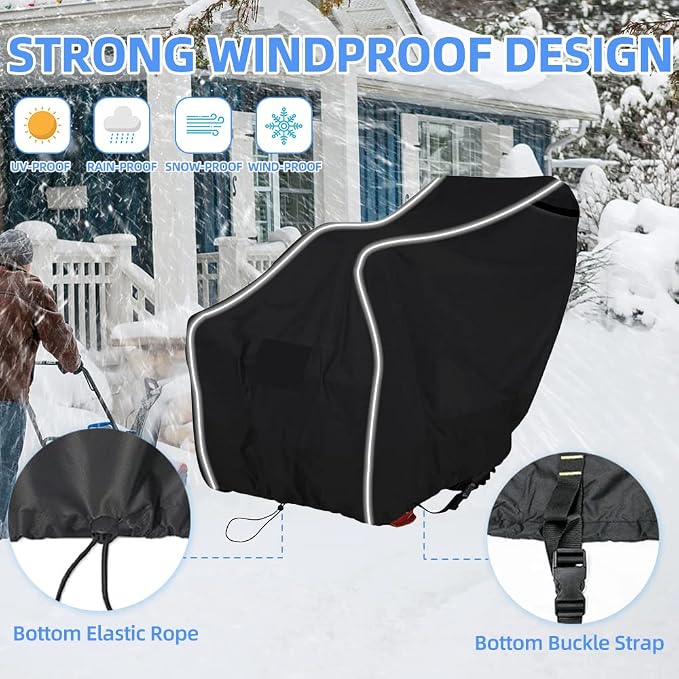 Heavy-Duty 600D Fade and Crack Resistant Snow Blower Covers, Waterproof, Snow Proof,UV-proof Snowblower Cover Universal Fit，Snow Thrower Cover with Reflective Strips (50" L x 33" W x 40" H)