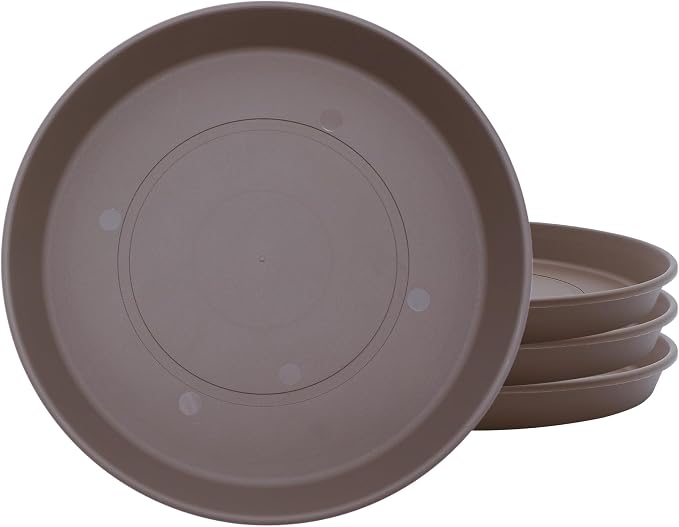 The HC Companies 8.5 Inch Prima Round Plant Saucer, Lightweight UV-Resistant Plastic Outdoor & Indoor Flower Pot Tray, 4-Pack Plant Pot Trays for Garden & Home Decor, Cappuccino