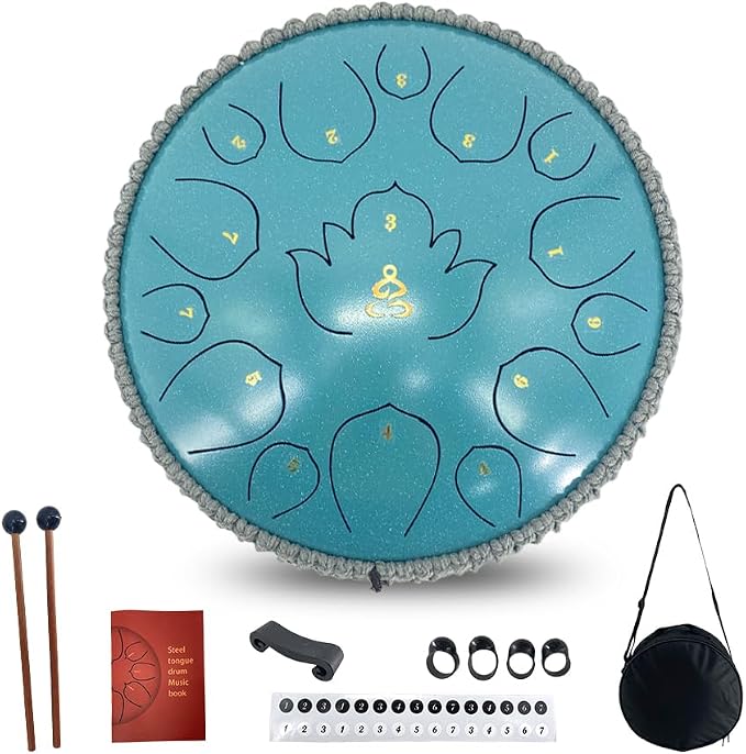 Rain Drum for Outside Garden,13 Inches 15 Notes Steel Tongue Drum with Mallets & Carry Bag Musical Instrument for Adults D Major