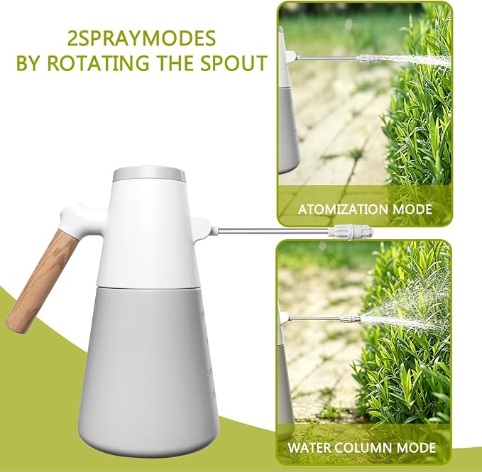 1.4L Electric Spray misting Bottle，Water Sprayer in Lawn and Garden, Outdoor Plants，Cleaning，Weeding; 180° Adjustable Long Nozzle; 2 Spray Modes; Battery Powered; Wood-Grain Handle