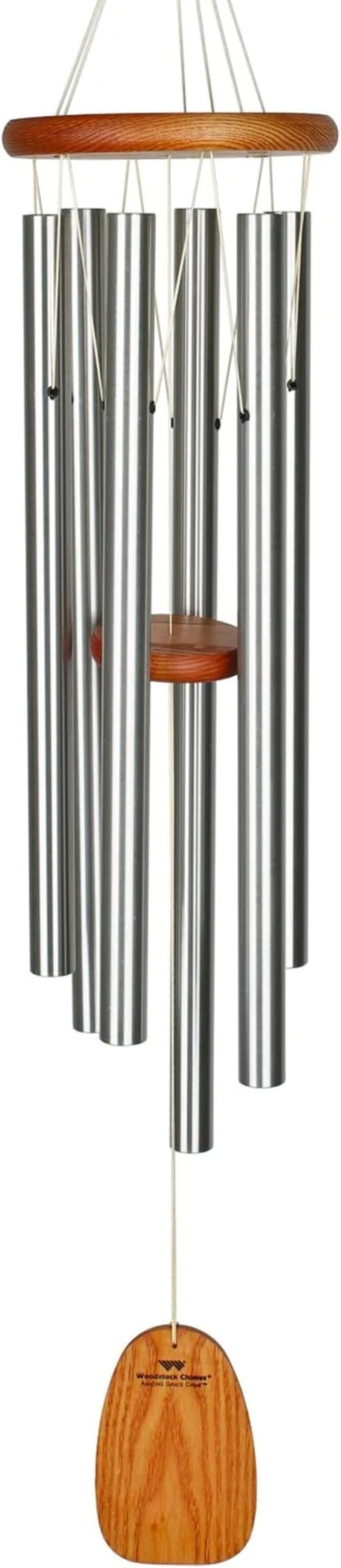 Woodstock Chimes Amazing Grace Wind Chime for Outside 40" Medium Silver,Outdoor Decor for Patio, Porch, Garden, Memorial Gift for Loved Ones AGLS