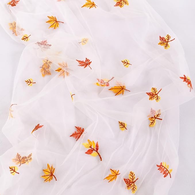 Socomi 3pcs Falll Thanksgiving Table Runner Maple Leaf Tulle Gauze Cheesecloth Embroidery Sheer Table Runners for Wedding Party Baby Shower Birthday Holiday Picnic Home Decor