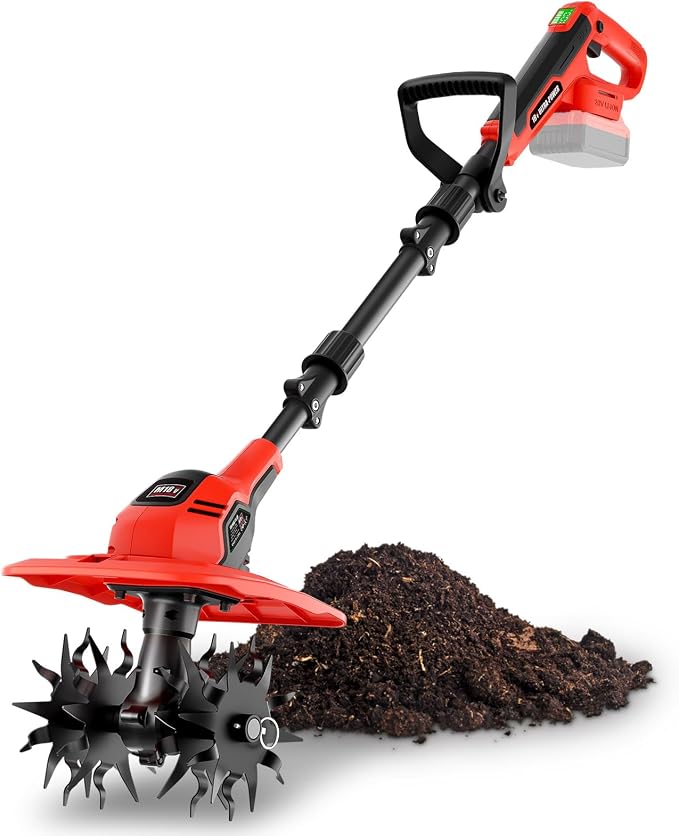 Cordless Tiller Cultivator 9-Inch Width 7-Inch Depth, Compatible with Milwaukee 18V, Battery Powered Garden Cultivator for Garden Flower beds, Tool Only-Battery & Charger not Included