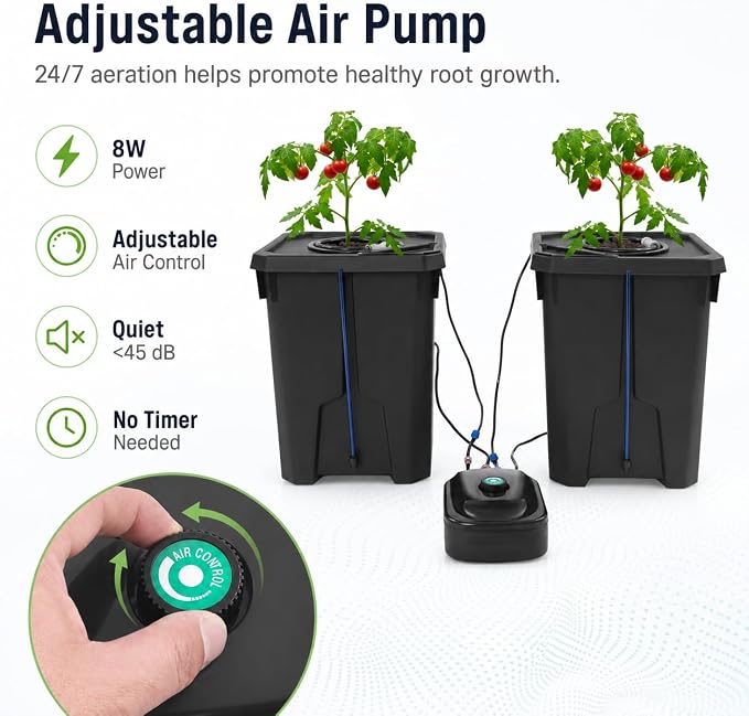 2Pcs Deep Water Culture Bucket System, 7 Gallon Hydroponics Growing System Kit with Flippable Inspection Cover, Recirculating Drip Garden System with Air Pump&Clay Pebbles for Indoor Outdoor Plants