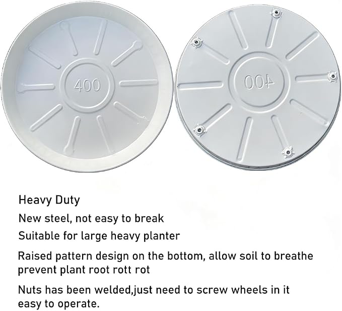 SIAMO 16" Heavy Duty Plant Caddy (430lbs Capacity)-Lockable Non-Scratch Swivel Casters Rolling Plant Stand Saucer for Hardwood Floor & Patio Indoor & Outdoor Use,2-Pack,White