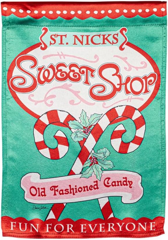 Evergreen Flag Sweet Shop Christmas Lustre Garden Flag 12x 18 Double Sided | Winter Garden Flag for Outside | Weather and Fade Resistant | Outdoor Flag For Yards and Gardens