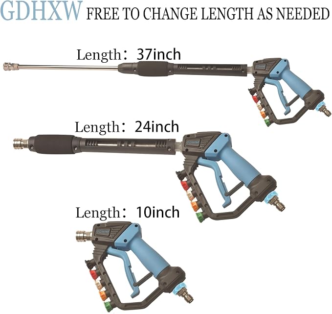 GDHXW Adjustable High Power Pressure Washer Gun with Swivel,with 2 Extension Wand 5 Nozzle10 O-Rings Thread Adapter 5000 PSI For Pressure Washer