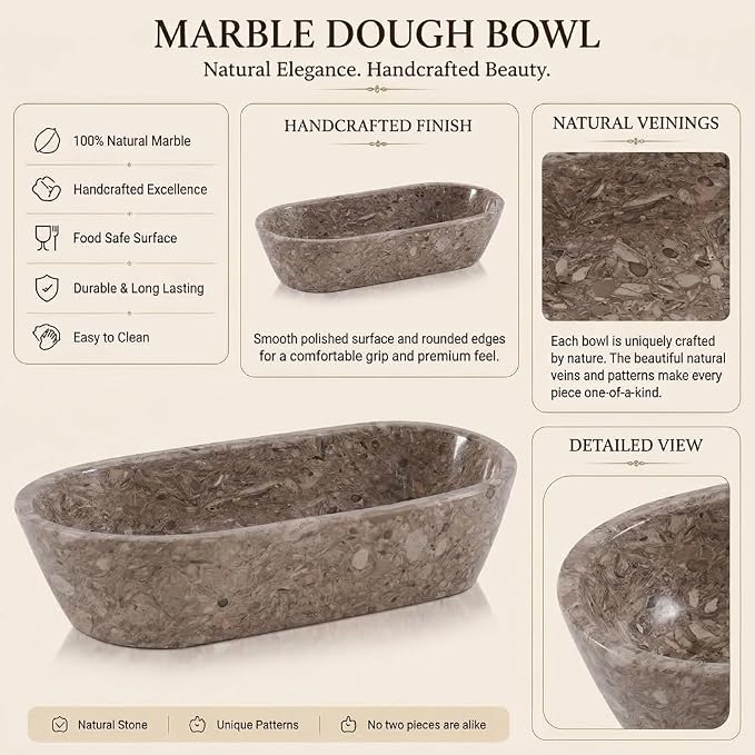 Radicaln Marble Dough Bowl 10" Inches Oceanic Handmade Oval Bowl and Candy Bowl for Dining Table Decor, Ideal Marble Bowl for Keys Entryway Table