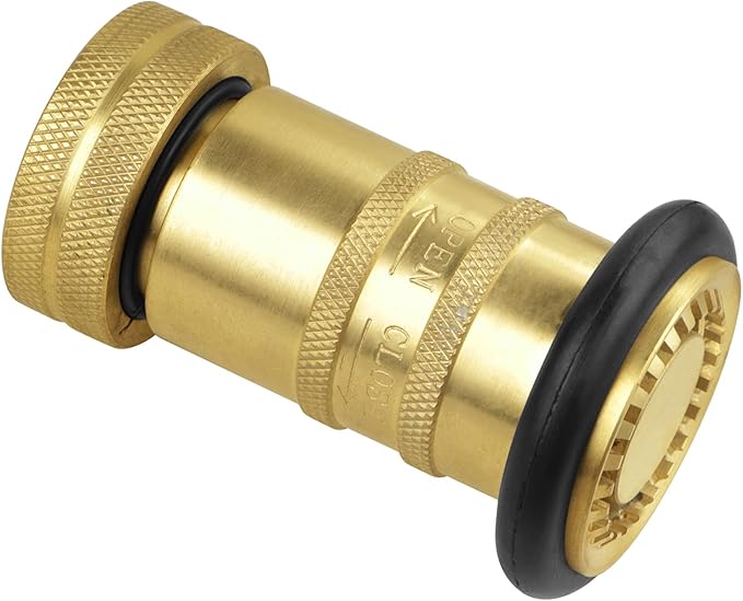 Fire Hose Nozzle 1" NPSH/NPT Fire Fighter Hose Nozzle 100 psi 75 gpm Brass Fire Equipment Spray Jet Fog,Heavy-Duty Industrial Brass Fire Equipment Water Hose Nozzle