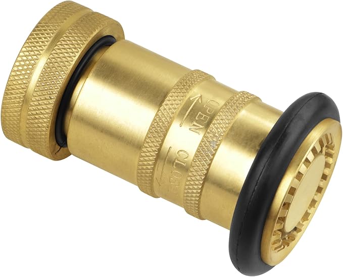 Fire Hose Nozzle 1" NH/NST Spray Jet Fog, 100 PSI 75 GPM Heavy Duty Industrial Brass Equipment Water Hose Nozzle