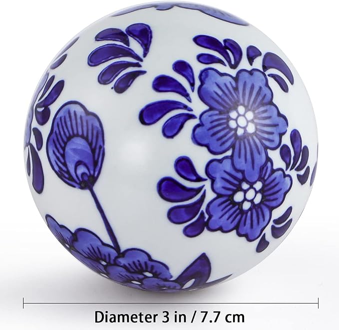 Decorative Porcelain Balls, 3" Centerpiece Balls Set, Floating Ceramic Orbs Spheres for Bowl, Vase, Basket, Dish, Fish Tank, Home Decor, Pack of 6 (Blue and White)