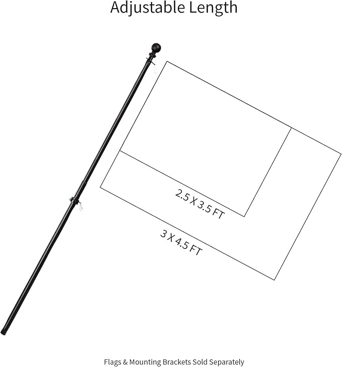 Evergreen Flag Telescoping 5ft Metal Flag Pole | Incl Two Tangle-Free Ring Clips | Black | Wall Mounted for Home Garden Outdoor | House and 3'x5' American Flags with Pole Sleeve or Grommets