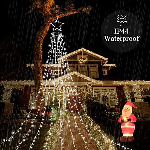 Outdoor Christmas Decorations Star String Lights, 320 LED 11.5 ft Waterfall Tree Lights with 8 Lighting Modes Christmas Star Lights for Indoor Outdoor Yard Home Festival Party Xmas New Year Decor - Image 3