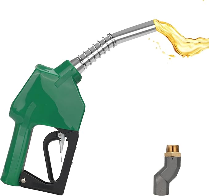 3/4" NPT Auto Shut-Off Fuel Nozzle, Gas Pump Nozzle with 3-Speed Padlock (9-16 GPM) - 360° Swivel Hose for Gasoline, Diesel, Biodiesel B20, E15 & Kerosene (GREEN)