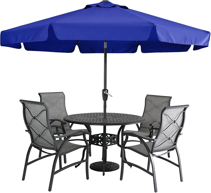 MASTERCANOPY 9ft Patio Umbrella with Valance, Crank and Tilt – 8 Ribs Outdoor Market Umbrella, UV/Fade Resistant, Waterproof Canopy with Wind Vent for Garden, Deck, Backyard, Pool (Blue)
