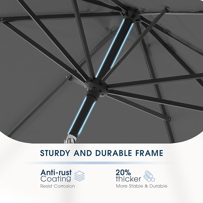 wikiwiki 9FT Patio Umbrella with Base, Outdoor Umbrellas with Base Included, 8 Sturdy Ribs, Waterproof Fade Resistant POLYESTER DTY Canopy for Deck, Lawn, Garden, Backyard & Pool, Dark Gray