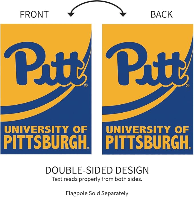 Team Sports America NCAA University of Pittsburgh House Flag, 28 x 44, Double Sided Garden Flags for Outside, Outdoor College Flags & Banners for Gardens Patio, Indoor Wall Decor Flag for Room