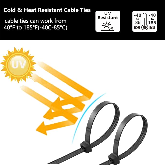 MasiStran 500 PCS Zip Ties Assorted Sizes 4+6+8+10+12 Inch Self-locking Nylon Cable ties Outdoor, UV Resistant Wire Straps for Home Office Garden Workshop Indoor Outdoor Fence(Black)