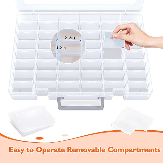 Bluedale 2 Pack 48 Grids Large Plastic Organizer Box with Adjustable Dividers, Beads Storage Containers Compartment Tackle Box Case for Crafts Hobby Small Parts Fishing Seeds Jewelry (Transparent)