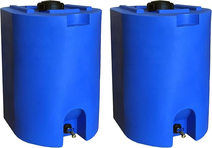 WaterPrepared 2-Pack Stackable Plastic Drinking Water Storage Tank with Spigots, 55 Gallon, Blue - Portable Emergency Hydration Container for Survival or Disaster Preparedness