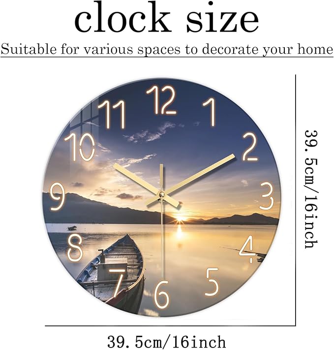 16 Inch Round Sunset Battery Powered Wall Clock | Large Modern Coastal Wall Clocks for Living Room Bedroom Office Kitchen Decor Analog Silent Wall Clock Non Ticking