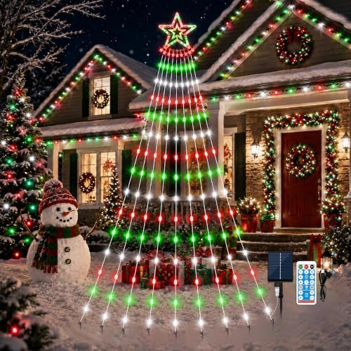 Solar Christmas Decorations Tree Lights, 11.48ft 350LED, Red Green White by AMIPEPE