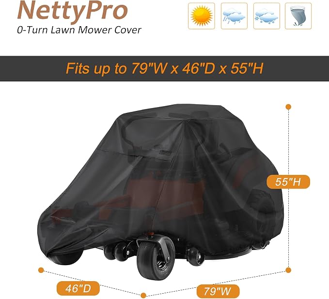 NettyPro Zero Turn Lawn Mower Cover Waterproof Heave Duty Outdoor Lawnmower Protection with Storage Bag, Fits Decks Up to 60"