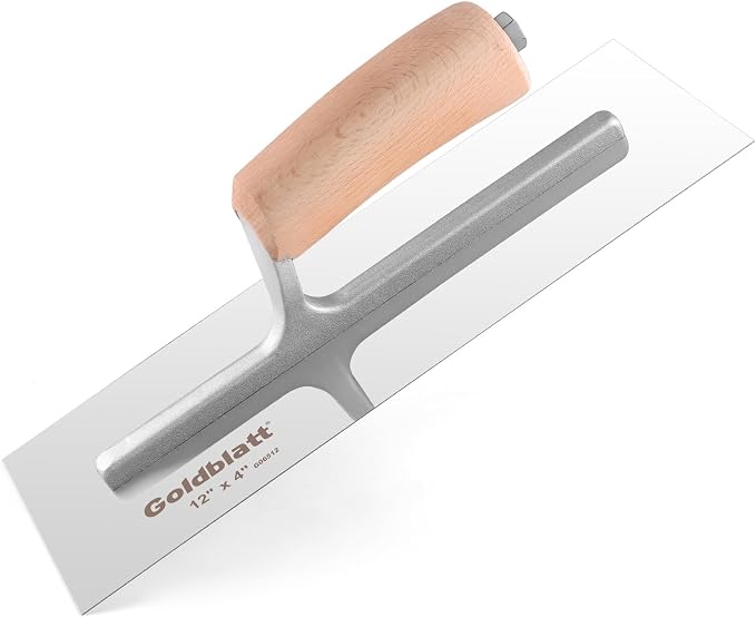 GOLDBLATT 12" x 4" Finishing Trowel, Polished Blade Concrete & Plaster Trowel with Smooth Wood Handle, Hand Trowel for Cement, Plaster, Stucco & Drywall Finishing