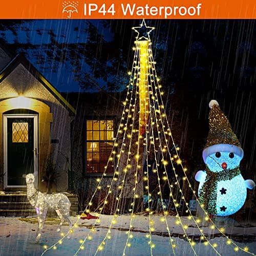 Outdoor Christmas Decorations Star String Lights, 320 LED 11.5 ft Waterfall Tree Lights with 8 Lighting Modes Christmas Star Lights for Indoor Outdoor Yard Home Festival Party Xmas New Year Decor - Image 6