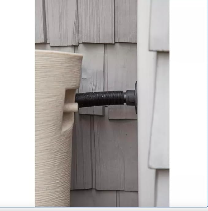50-Gallon Impressions Corsican Rain Barrel with Diverter Kit, Light Gray Textured Finish, Dual Brass Spigots, Downspout Connection