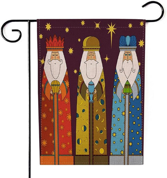 EMMTEEY Christmas Three Kings Wise Men Burlap Garden Flag - 12.5X18 Small Double Sided Winter Holiday Flag for Outside Christmas Decoration