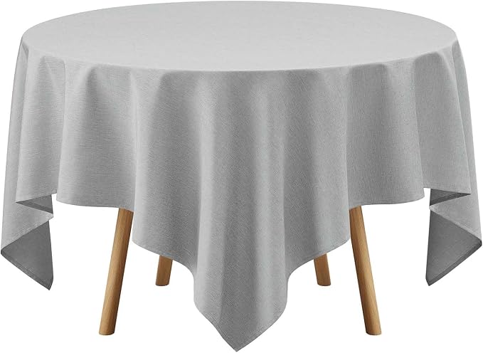 Decorelia Faux Linen Square Tablecloth for Dining Room,Waterproof Texture Decorative Farmhouse Rustic Table Cloth for Indoor Outdoor Party Holiday Banquet Picnics Patio 52 x 52 Inch (Square),Cool Grey
