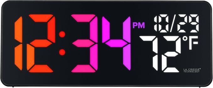 La Crosse Technology 513-1411 Color-Changing Digital LED Wall Clock with Indoor Temperature