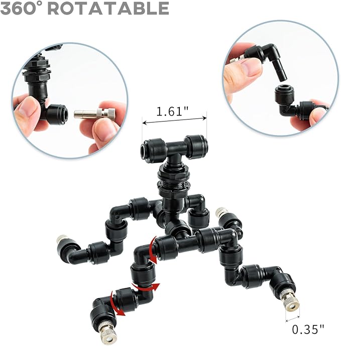 VEXPLO Reptile Mister Nozzles 360 Degree Adjustable Reptile Fogger Mist Sprinkler, Four-Head Black Misting Spray Nozzles for Aquarium Rainforest
