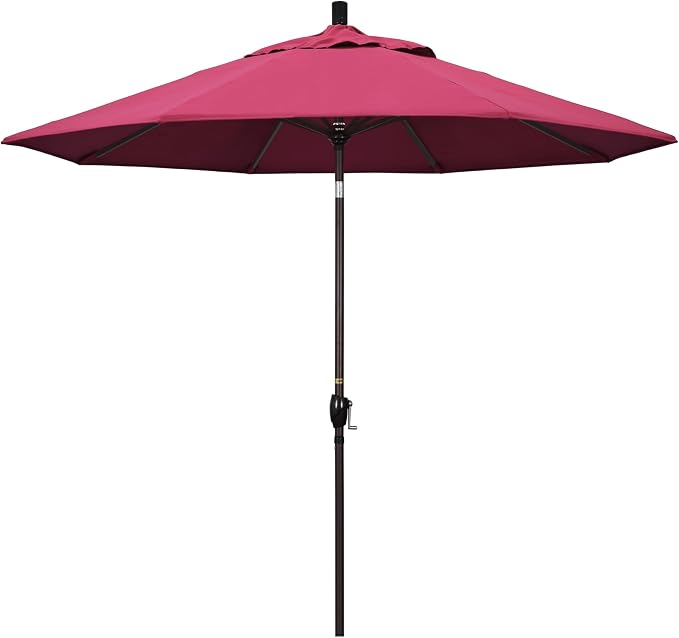 California Umbrella 9' Round Aluminum Market Umbrella, Crank Lift, Push Button Tilt, Bronze Pole