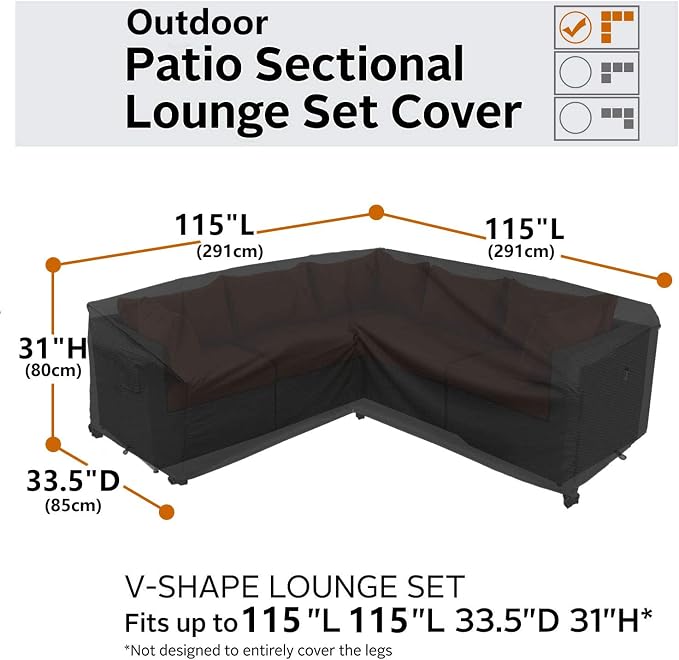 Heavy Duty Outdoor Sectional Sofa Cover, 115"X115" Waterproof 600D Oxford Patio Sectional Couch Covers, Lawn Patio Furniture Winter Cover, Storm Grey