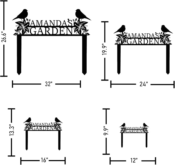 Personalized Garden Sign with Stake, Custom Metal Garden Name Sign with Flowers and Birds, Flower Yard Family Name Art for Outdoor, Farmhouse Decoration, Housewarming Gift