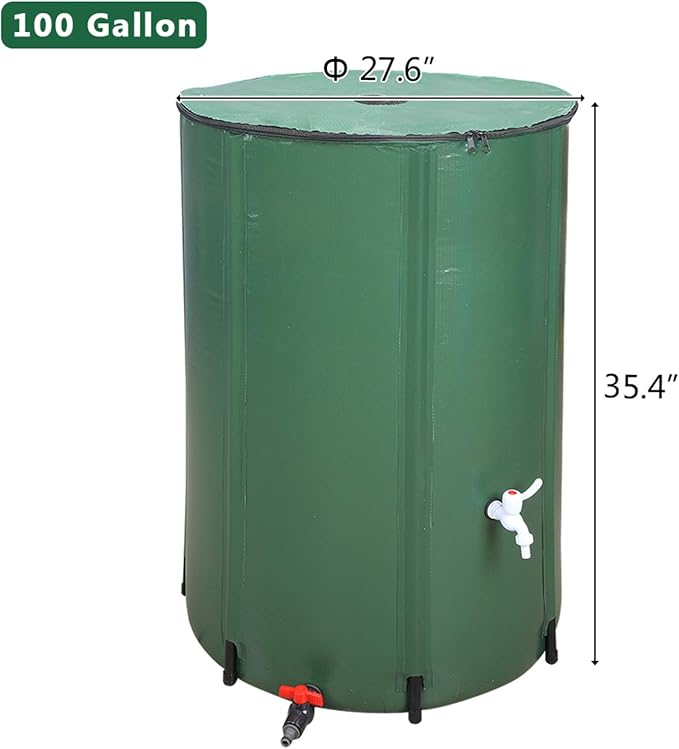 Outvita 100 Gallon Collapsible Rain Barrel, Garden Water Storage Tank, Portable Folding Rainwater Collector, Water Catcher with Filter Overflow Kit Faucet Green