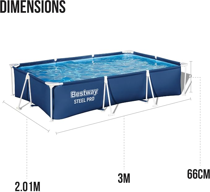 Bestway 9ft x 6.7ft x 26in Steel Pro Above Ground Pool, Metal Frame | Rectangular Frame Swimming Pool, Puncture-Rust Resistant Garden Pool, Easy Assemble
