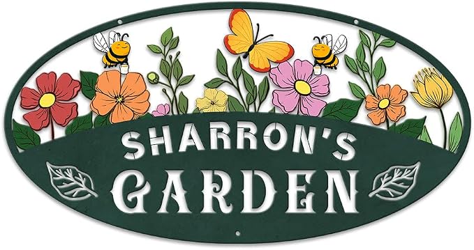 MeMate Garden Signs, Personalized Metal Signs, Garden Sign to Personalize, Customized Name Wall Art for Garden Outdoor Decor, Large Sign for Vegetable Garden She Shed, Personalized Outdoor Plaque