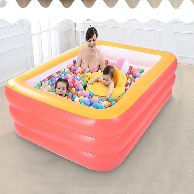 Inflatable Pools for Kids and Adults, 82" X 57" X 25" Kiddie Pools with Inflatable Soft Floor, Durable Family Swimming Pool for Backyard, Garden or Indoor (Orange)