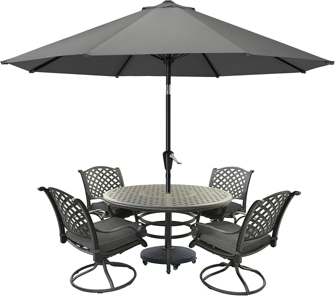 MASTERCANOPY 10FT Patio Umbrella with Push Button Tilt and Crank, Outdoor Market Umbrella with 8 Sturdy Ribs, UV Protection & Waterproof for Garden, Deck, Backyard, Pool (Dark Gray)