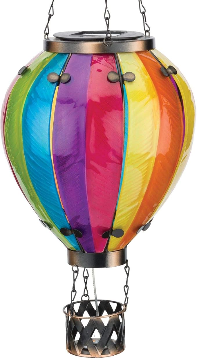Regal Art & Gift 23.5 Inch Hot Air Balloon Solar Lantern – Hanging Solar-Powered LED Lights, Waterproof Portable Decorative Outdoor Lamp Made of Metal & Glass for Garden, Patios & Pathway – Rainbow
