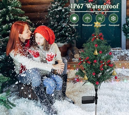 2 Set Solar Christmas Tree Lights Decorations Outdoor Waterproof, 40 LED Lights Christmas Solar Stake Lights Cemetery Christmas Tree for Grave Pathway Outside Garden Yard Lawn - Image 5