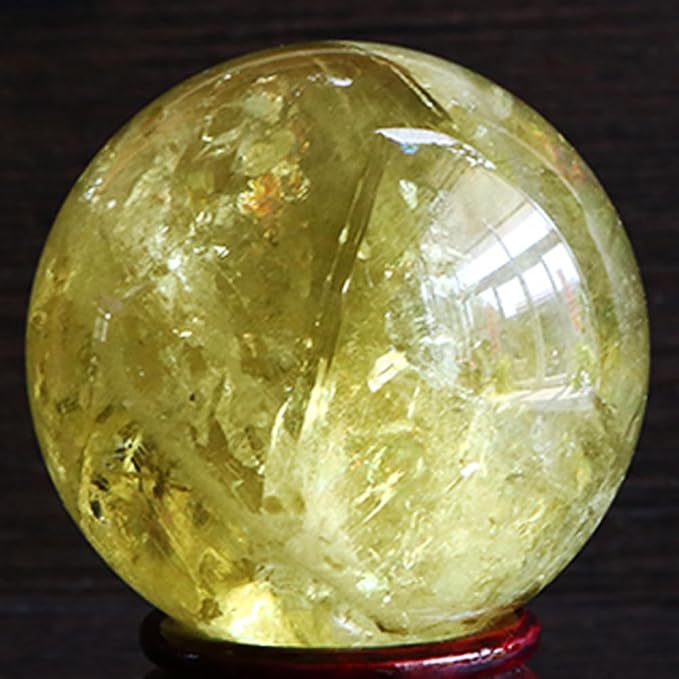 2-2.4 inch Natural Citrine Crystal Ball with Stand, Hand Polished Yellow Quartz Sphere, Reiki Healing Crystal Sphere, Energy Balancing Stone Crafts, Feng Shui Home Desktop Ornament