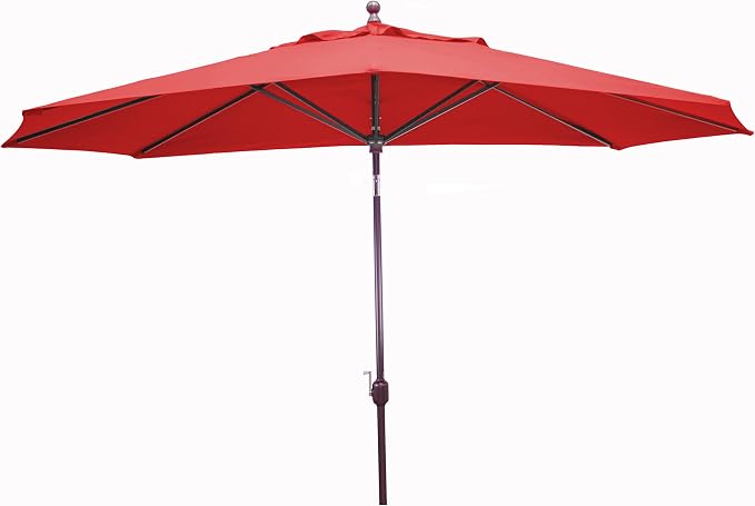 Galtech 11 FT Large Patio Umbrella with Auto Tilt, Oval Sunbrella Fabric for Pool Sun Shelf, Heavy Duty Bronze Frame, Jockey Red Outdoor Shade
