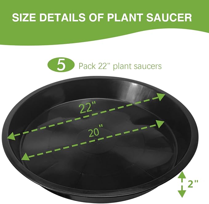 OUPSAUI 5 Pack 4 10 12 14 16 18 20 22 Inch Plant Saucer, Plant Trays for Pots, Large Plastic Plant Saucers for Indoors, No Holes Planter Drip Tray (22 inch)